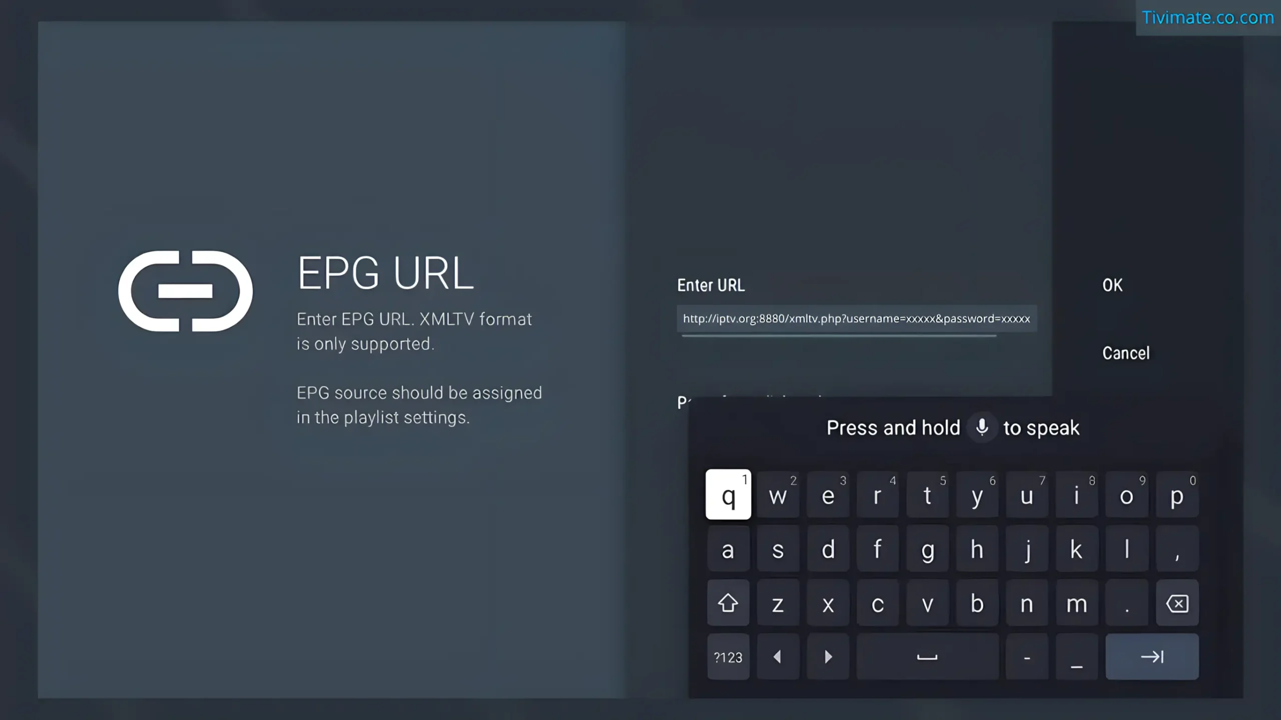 TiviMate enter EPG source URL for verification