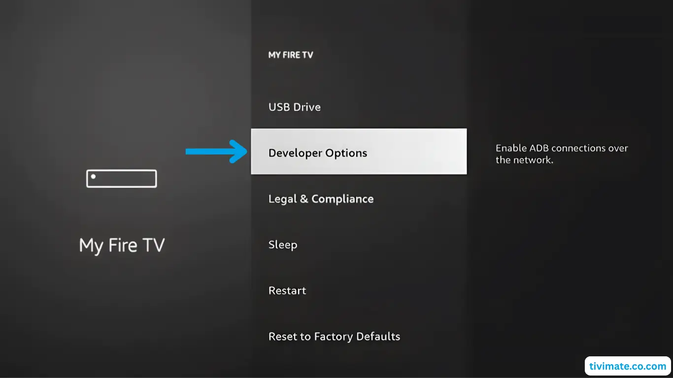 Firestick Developer Options menu